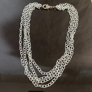 Silver Chain 4 Strand Necklace Lightweight Contemporary Punk Rock Modern Gift